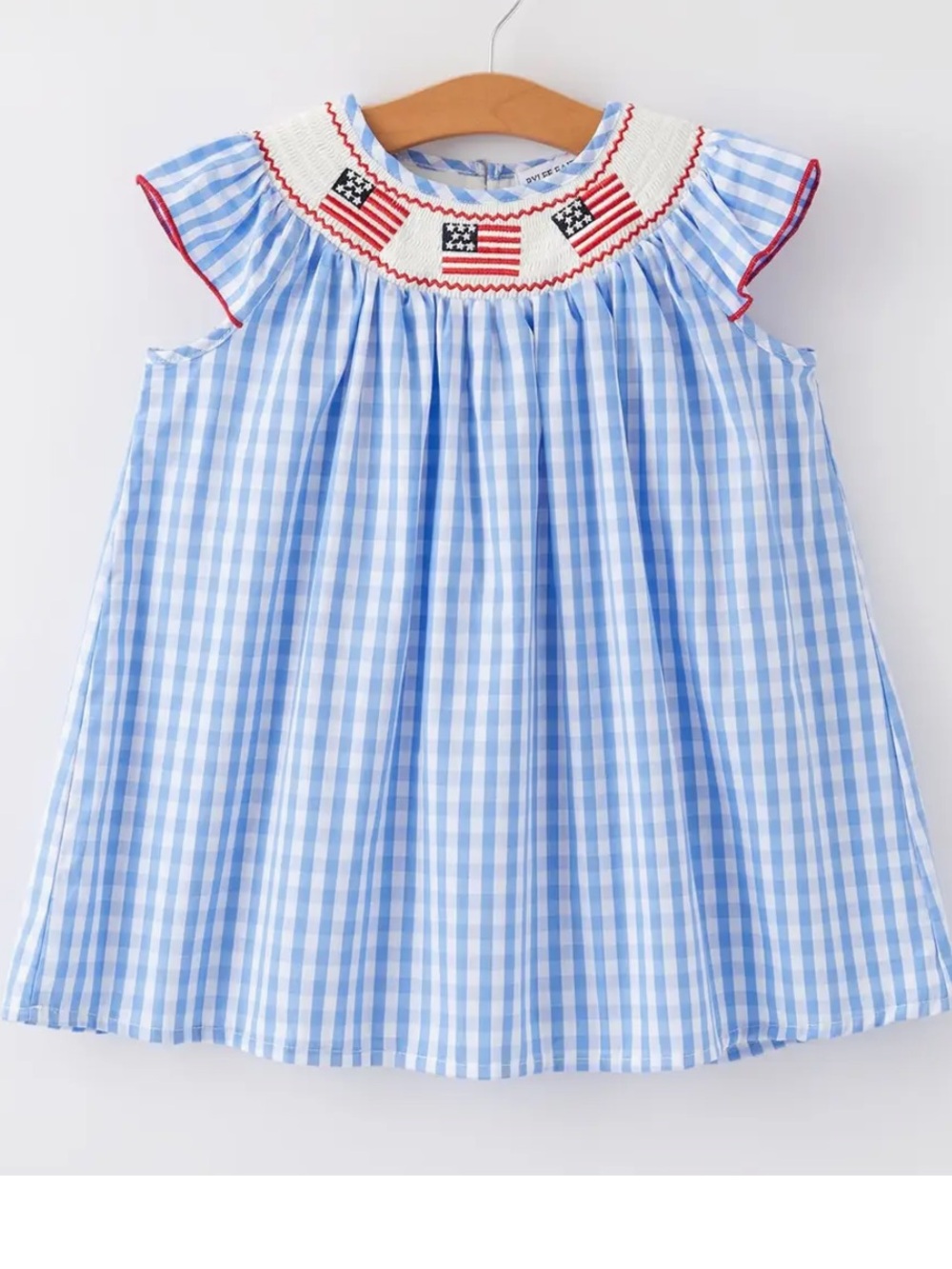 Blue and White Gingham Smocked Dress with American Flag 🇺🇸